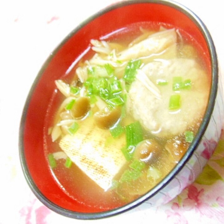 ❤焼き豆腐と鰯つみれと3種の茸のスープ❤